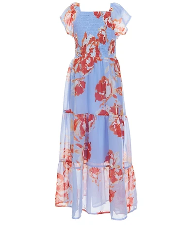 Xtraordinary Big Girls Flutter-Sleeve Smocked Floral Chiffon Maxi Dress