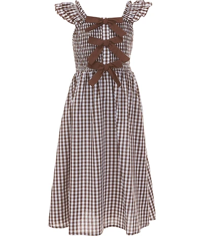 Xtraordinary Big Girls Flutter-Sleeve Smocked Gingham Dress