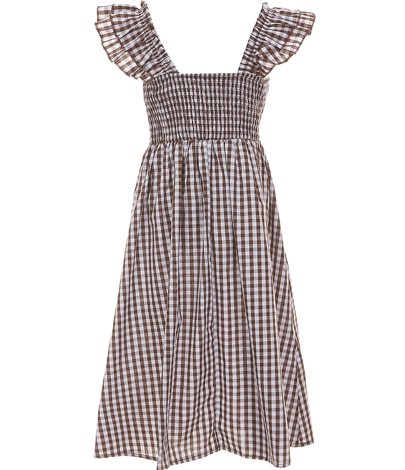 Xtraordinary Big Girls Flutter-Sleeve Smocked Gingham Dress