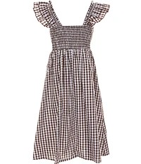Xtraordinary Big Girls Flutter-Sleeve Smocked Gingham Dress