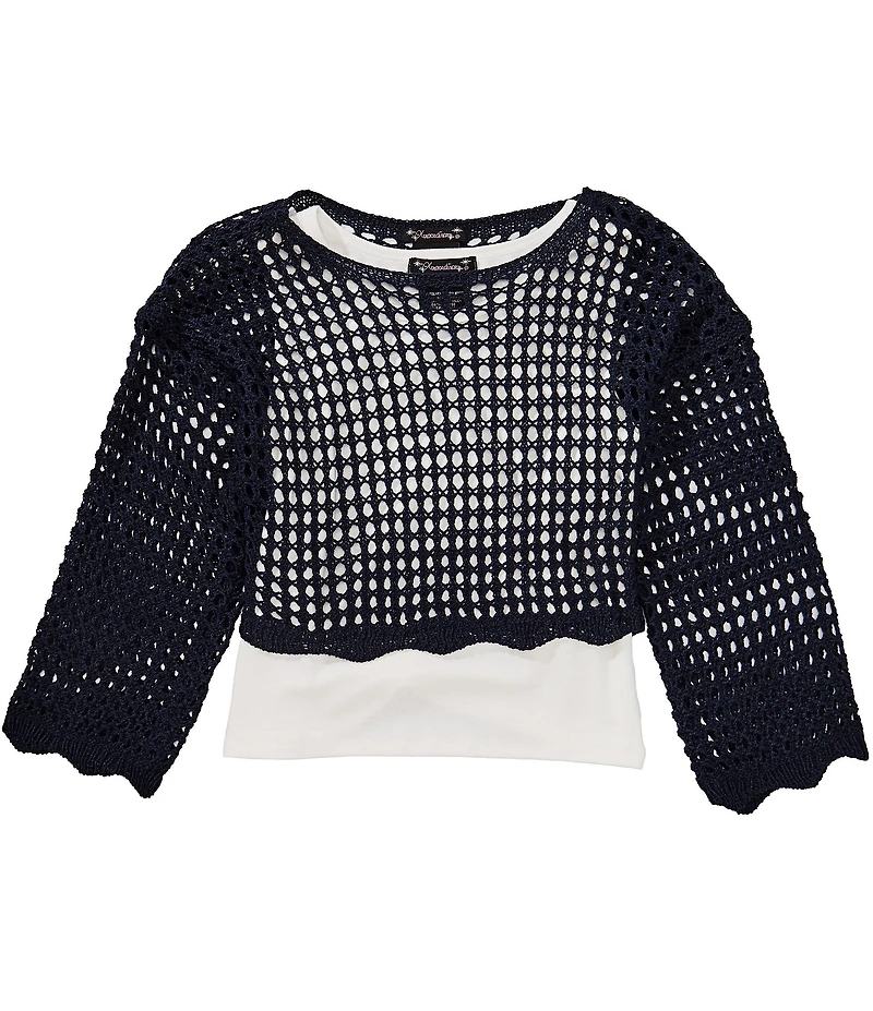 Xtraordinary Big Girls Long-Sleeve Crocheted Cropped Sweater & Solid Sleeveless Tank Top Set