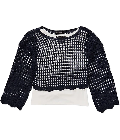 Xtraordinary Big Girls Long-Sleeve Crocheted Cropped Sweater & Solid Sleeveless Tank Top Set