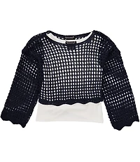 Xtraordinary Big Girls Long-Sleeve Crocheted Cropped Sweater & Solid Sleeveless Tank Top Set