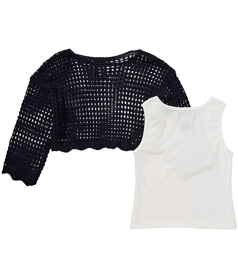 Xtraordinary Big Girls Long-Sleeve Crocheted Cropped Sweater & Solid Sleeveless Tank Top Set