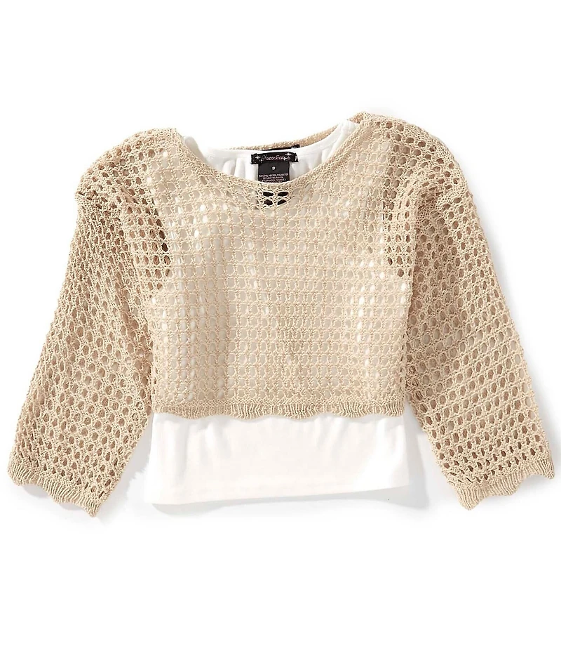 Xtraordinary Big Girls Long-Sleeve Crocheted Cropped Sweater & Solid Sleeveless Tank Top Set