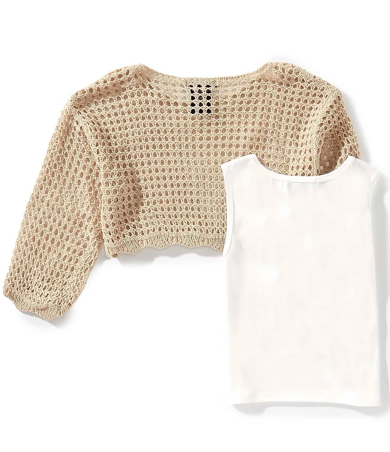 Xtraordinary Big Girls Long-Sleeve Crocheted Cropped Sweater & Solid Sleeveless Tank Top Set