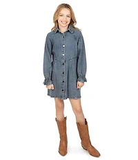 Xtraordinary Big Girls Long Sleeve Denim Shirt Dress