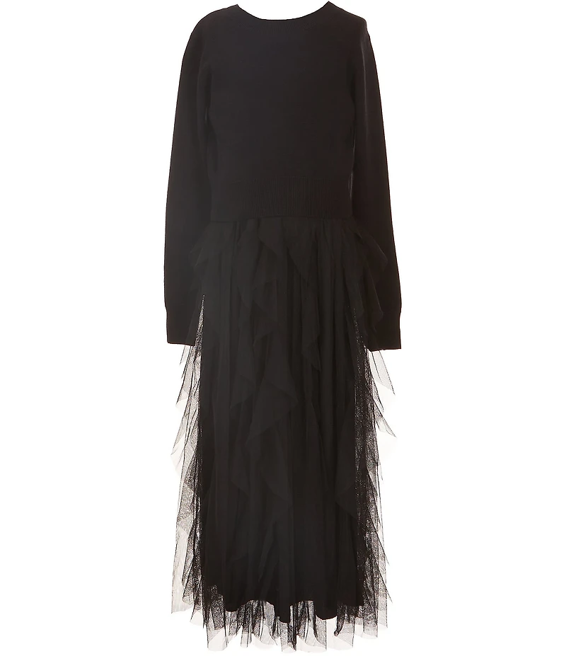 Xtraordinary Big Girls Long Sleeve Sweater Maxi Tulle Dress