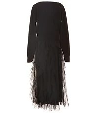 Xtraordinary Big Girls Long Sleeve Sweater Maxi Tulle Dress