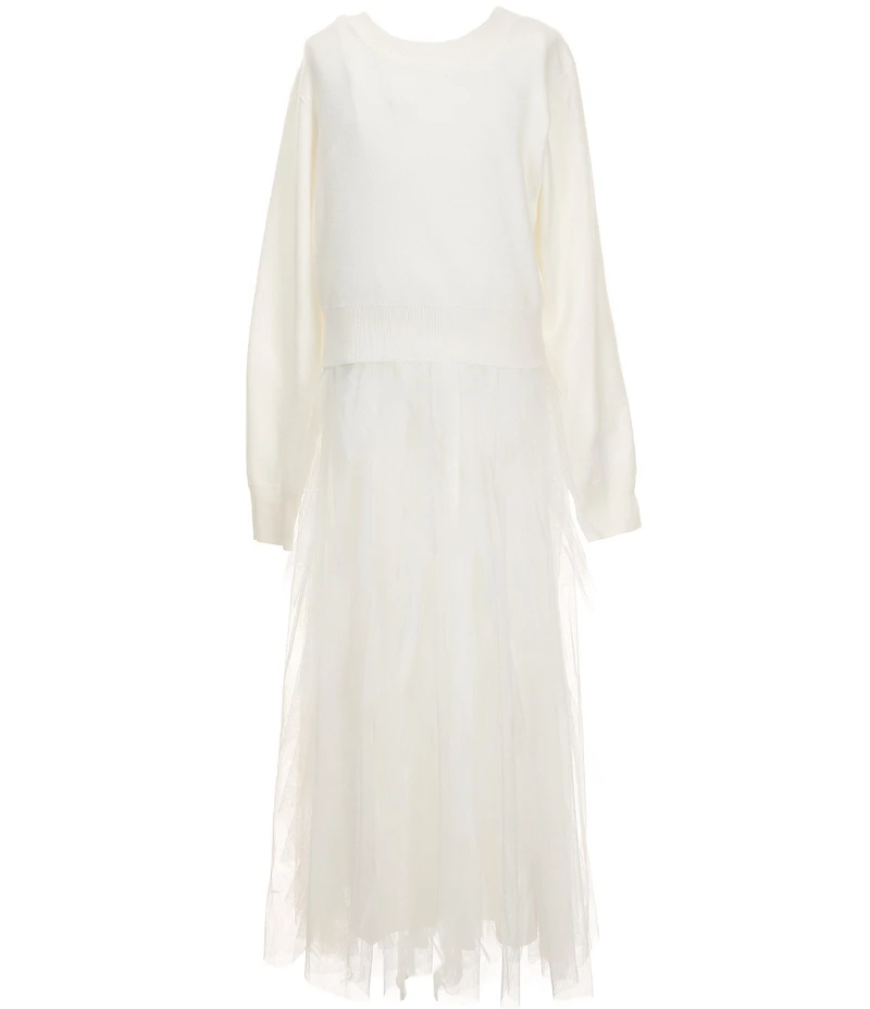 Xtraordinary Big Girls Long Sleeve Sweater Maxi Tulle Dress