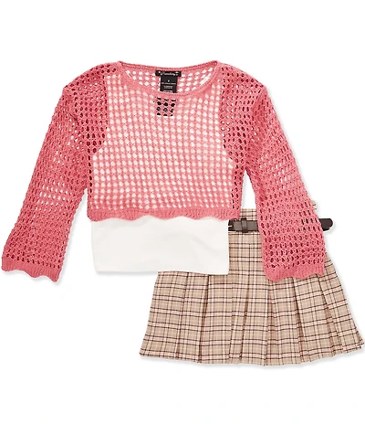 Xtraordinary Big Girls Long Sleeve Sweater, Sleeveless Tank Top & Plaid Print Skort Set