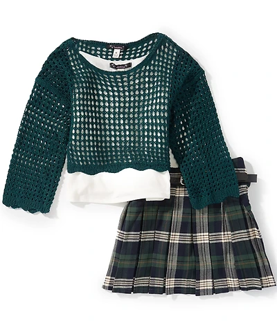 Xtraordinary Big Girls Long Sleeve Sweater, Sleeveless Tank Top & Printed Skort Set