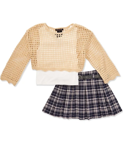 Xtraordinary Big Girls Long Sleeve Sweater, Tank Top & Plaid Print Skort Set