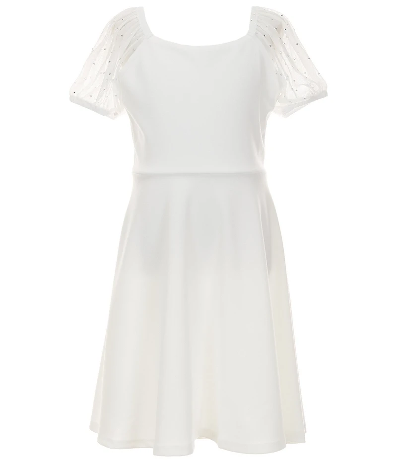 Xtraordinary Big Girls Rhinestone-Embellished-Mesh-Cap-Sleeve Crepe Dress