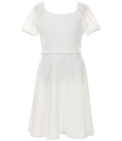 Xtraordinary Big Girls Rhinestone-Embellished-Mesh-Cap-Sleeve Crepe Dress