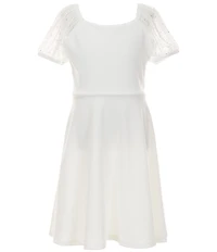 Xtraordinary Big Girls Rhinestone-Embellished-Mesh-Cap-Sleeve Crepe Dress
