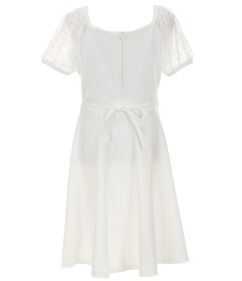 Xtraordinary Big Girls Rhinestone-Embellished-Mesh-Cap-Sleeve Crepe Dress