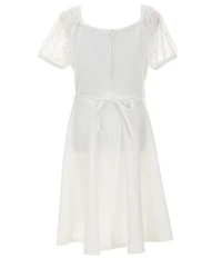 Xtraordinary Big Girls Rhinestone-Embellished-Mesh-Cap-Sleeve Crepe Dress