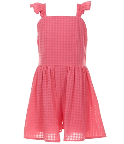 Xtraordinary Big Girls Ruffle Shoulder Monochrome Gingham Romper