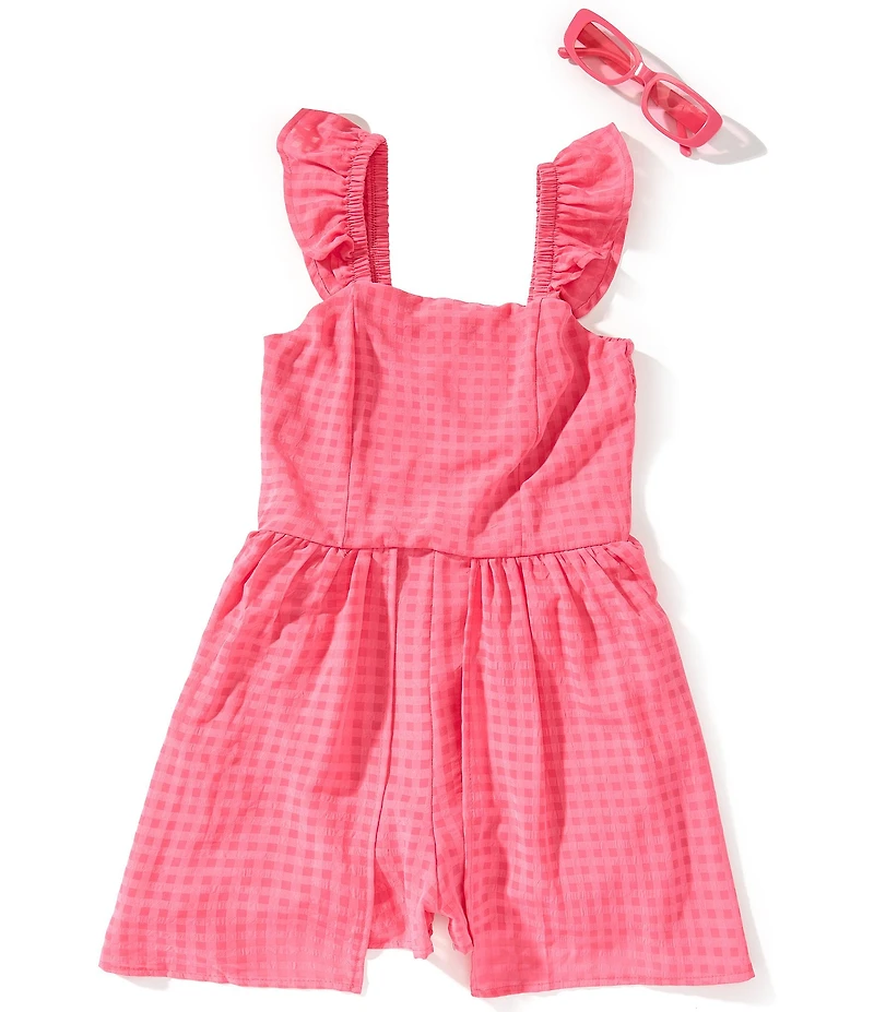 Xtraordinary Big Girls Ruffle Shoulder Monochrome Gingham Romper
