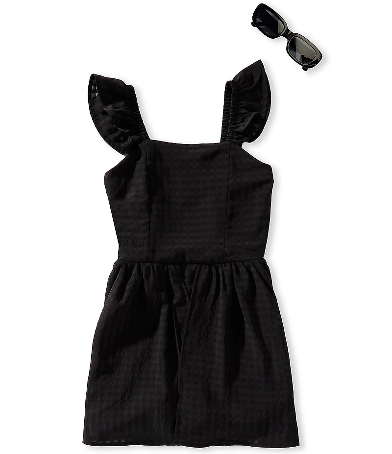 Xtraordinary Big Girls Ruffle Shoulder Monochrome Gingham Romper