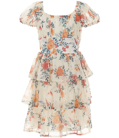 Xtraordinary Big Girls Short-Sleeve Floral-Printed Chiffon Dress