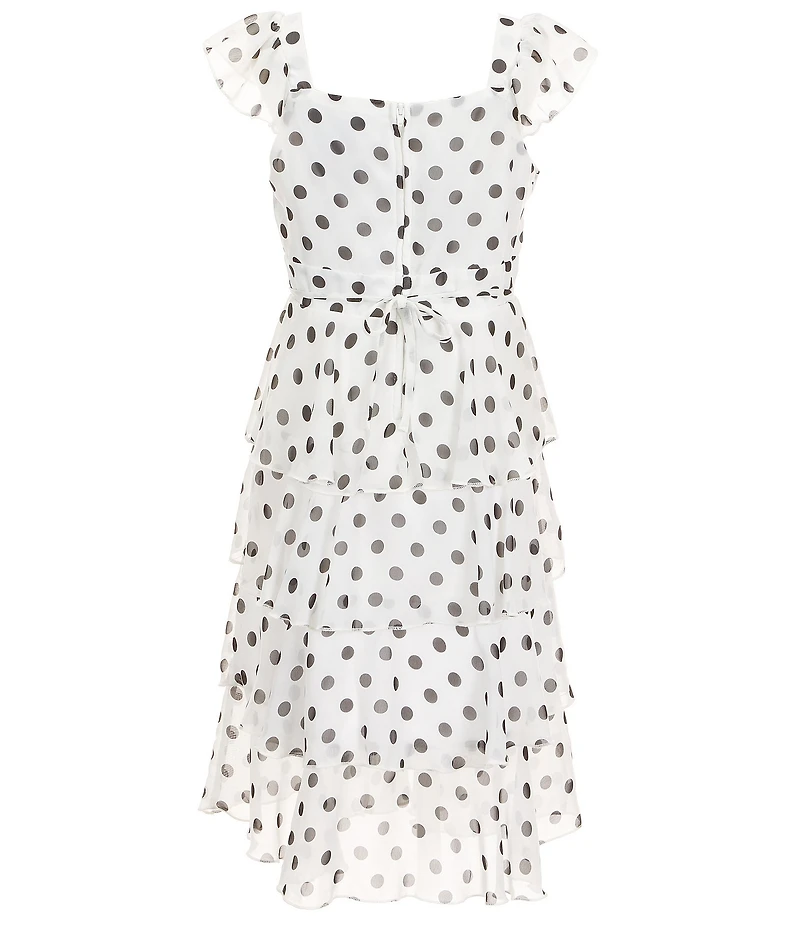 Xtraordinary Big Girls Flutter Sleeve Polka Dot Midi Tiered Dress With Purse