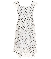 Xtraordinary Big Girls Flutter Sleeve Polka Dot Midi Tiered Dress With Purse