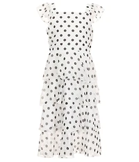 Xtraordinary Big Girls Flutter Sleeve Polka Dot Midi Tiered Dress With Purse