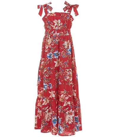 Xtraordinary Big Girls Sleeveless Americana Floral Printed Tie-Shoulder Dress