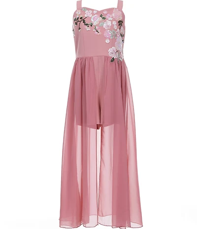 Xtraordinary Big Girls Sleeveless Floral-Appliqued Scuba Crepe Walk-Through-Skirted Romper