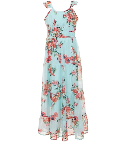 Xtraordinary Big Girls Flutter Sleeve Floral Print Tiered Maxi Dress