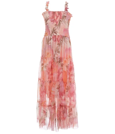 Xtraordinary Big Girls Sleeveless Glitter-Accented Floral Tulle Maxi Dress