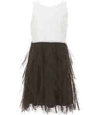 Xtraordinary Big Girls Sleeveless Glitter Accented Lace Mesh Dress
