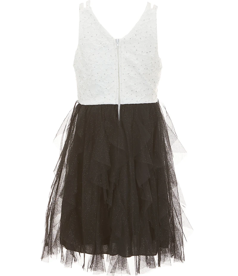 Xtraordinary Big Girls Sleeveless Glitter Accented Lace Mesh Dress