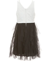 Xtraordinary Big Girls Sleeveless Glitter Accented Lace Mesh Dress