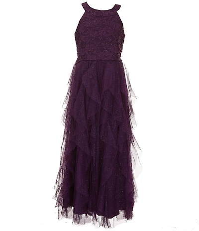 Xtraordinary Big Girls Sleeveless Lace-Bodice/Tulle-Corkscrew-Skirted Ballgown