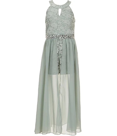 Xtraordinary Big Girls Sleeveless Lace/Chiffon-Overlay-Skirted Walk-Through Ballgown