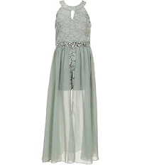 Xtraordinary Big Girls Sleeveless Lace/Chiffon-Overlay-Skirted Walk-Through Ballgown