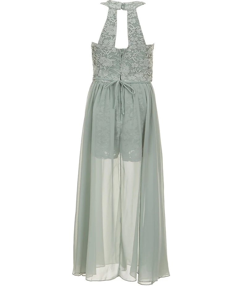 Xtraordinary Big Girls Sleeveless Lace/Chiffon-Overlay-Skirted Walk-Through Ballgown