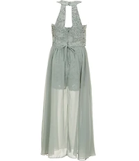 Xtraordinary Big Girls Sleeveless Lace/Chiffon-Overlay-Skirted Walk-Through Ballgown