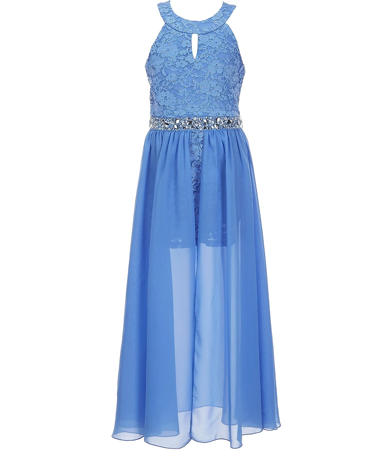 Xtraordinary Big Girls Sleeveless Lace/Chiffon-Overlay-Skirted Walk-Through Ballgown