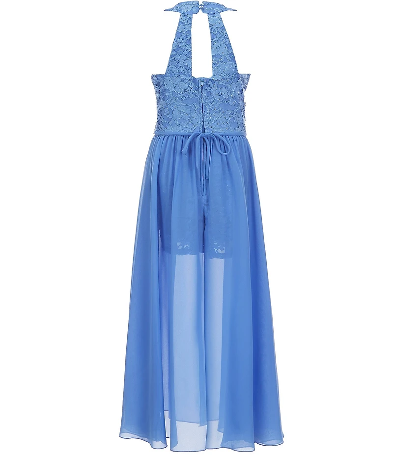 Xtraordinary Big Girls Sleeveless Lace/Chiffon-Overlay-Skirted Walk-Through Ballgown