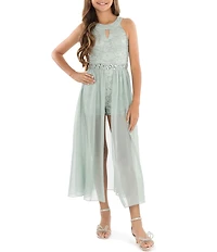 Xtraordinary Big Girls Sleeveless Lace/Chiffon-Overlay-Skirted Walk-Through Ballgown
