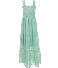 Xtraordinary Big Girls Ruffle Strap Smocked Bodice Clip Dot Tiered Maxi Dress