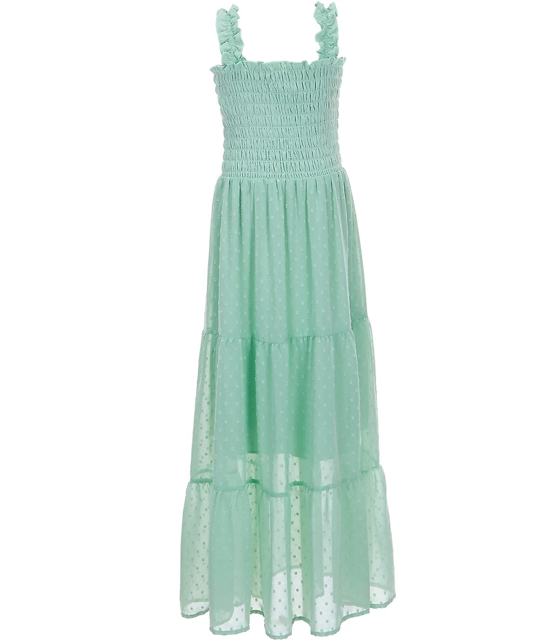 Xtraordinary Big Girls Ruffle Strap Smocked Bodice Clip Dot Tiered Maxi Dress