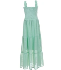 Xtraordinary Big Girls Ruffle Strap Smocked Bodice Clip Dot Tiered Maxi Dress