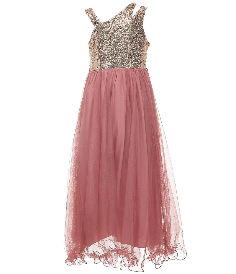 Xtraordinary Big Girls Sleeveless One-Shoulder Sequin-Embellished-Bodice/Tulle-Skirted Ballgown