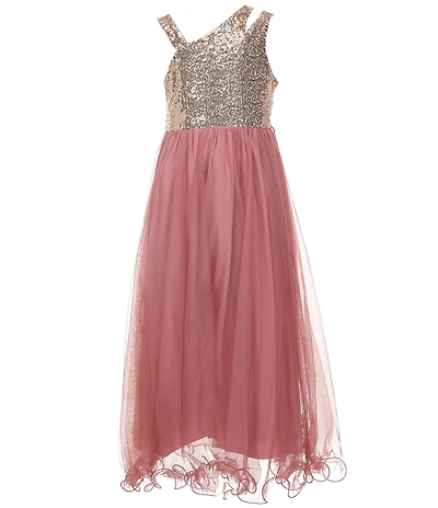 Xtraordinary Big Girls Sleeveless One-Shoulder Sequin-Embellished-Bodice/Tulle-Skirted Ballgown