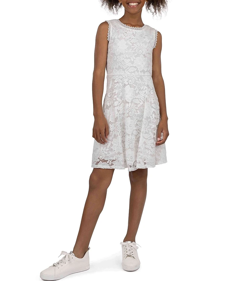 Xtraordinary Big Girls Sleeveless Patterned Lace A-Line Dress